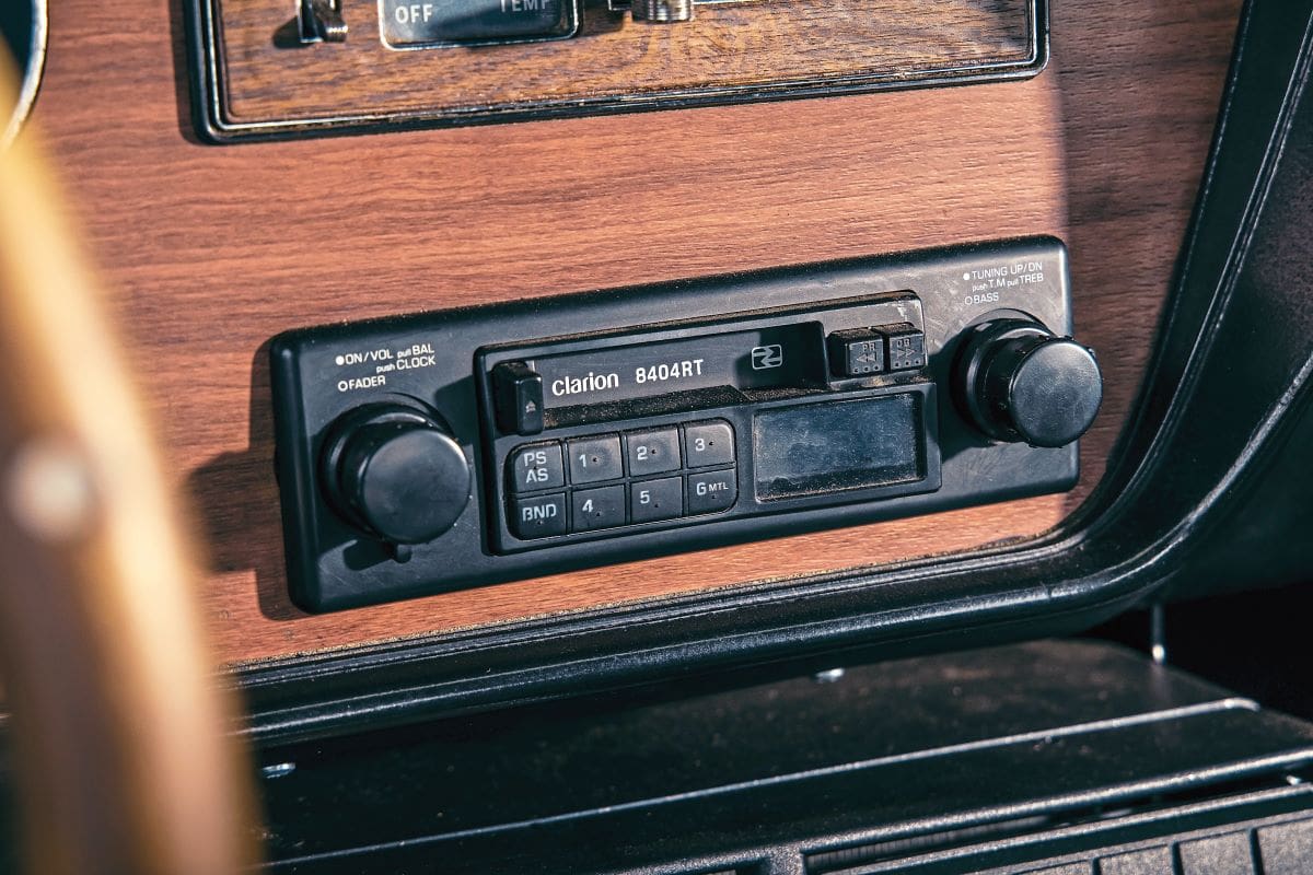 Close up of the 80s radio in the Pontiac