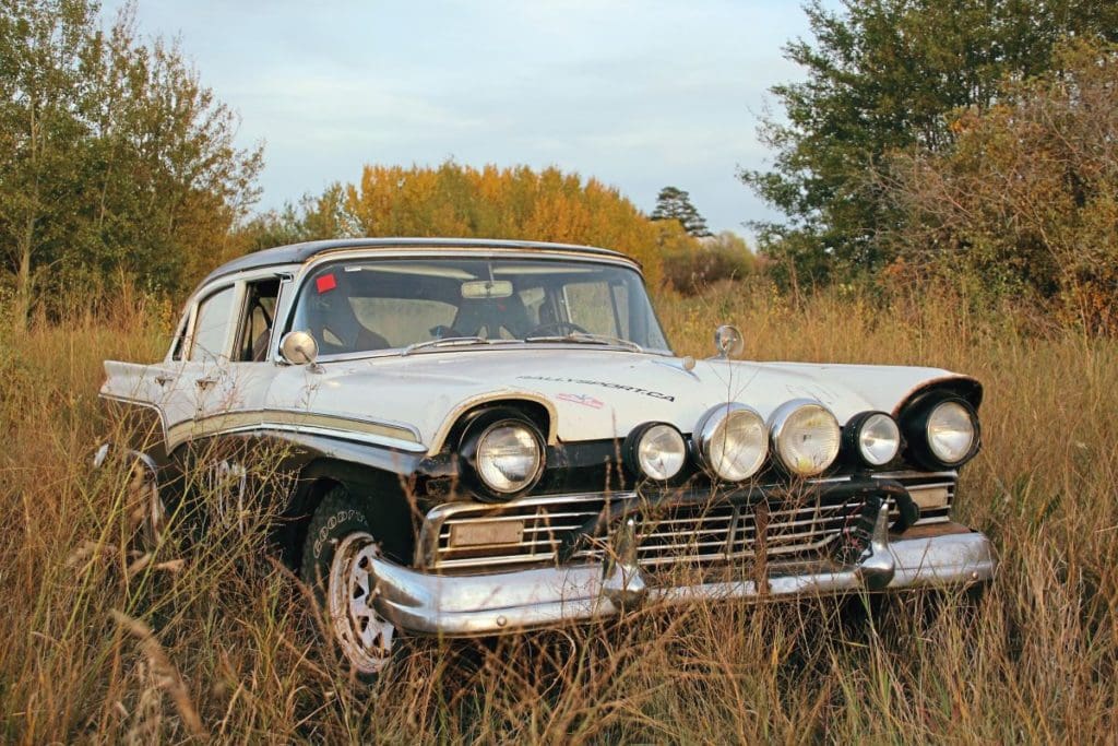 1957 Ford Custom parked in long grass