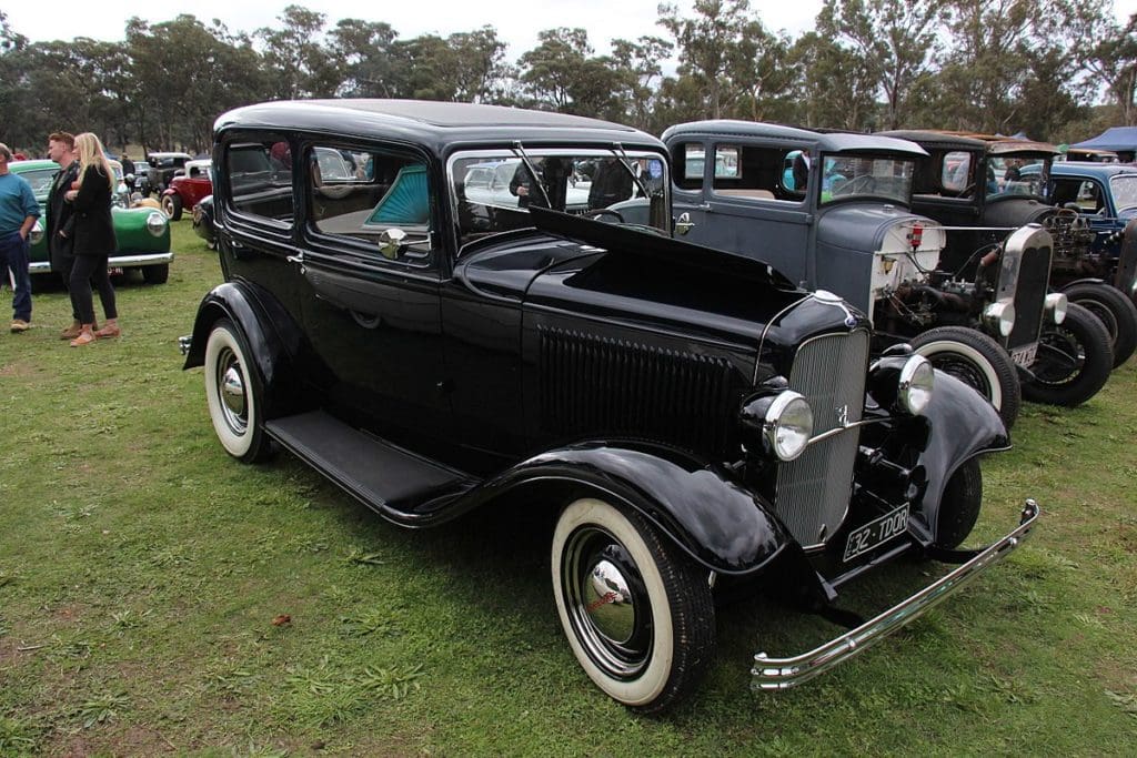 A black Ford 1932 Model 18 V8.