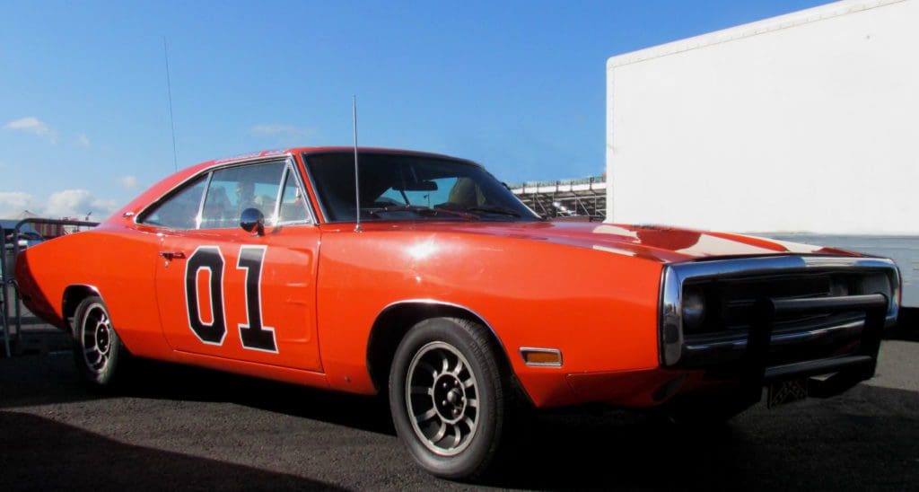 Orange 1969 Dodge Charger with black 01 on side