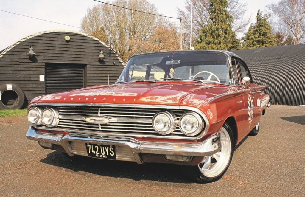 A front view of a 1960 Chevrolet Biscayne