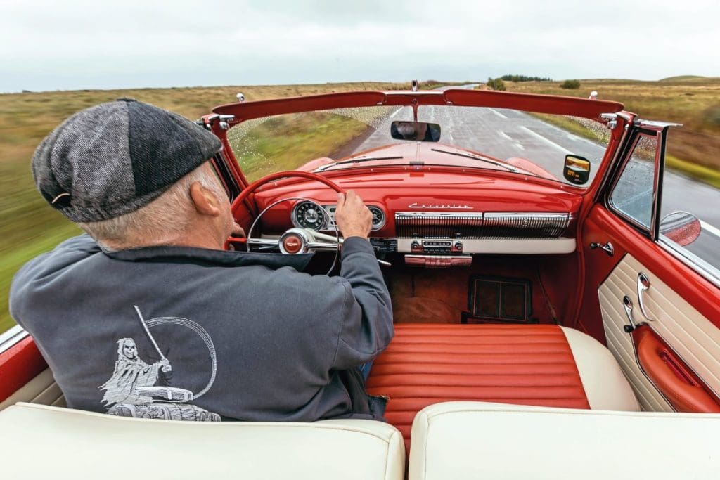 Photo from back seat of Bruce driving the Bel Air