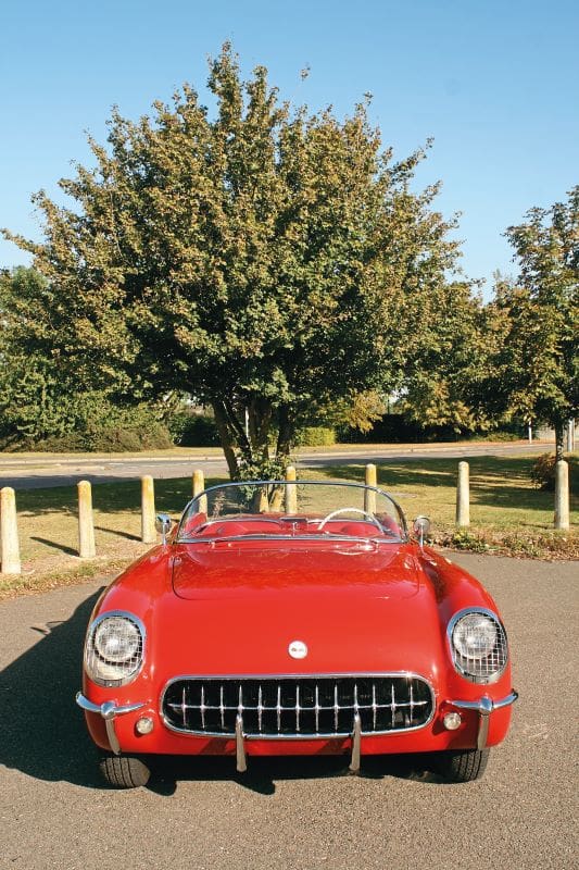 Red 1954 Corvette C1 from front