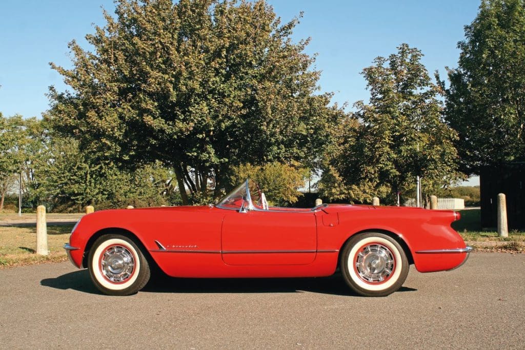 Red 1954 Corvette C1 from side