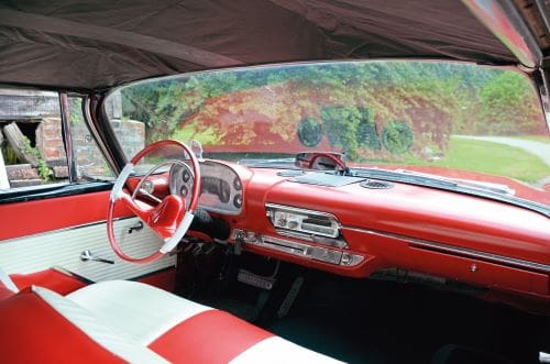 Red and white Plymouth interior