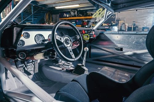 Dan Gurney 'Cuda dashboard with ETB gauges and a shift light